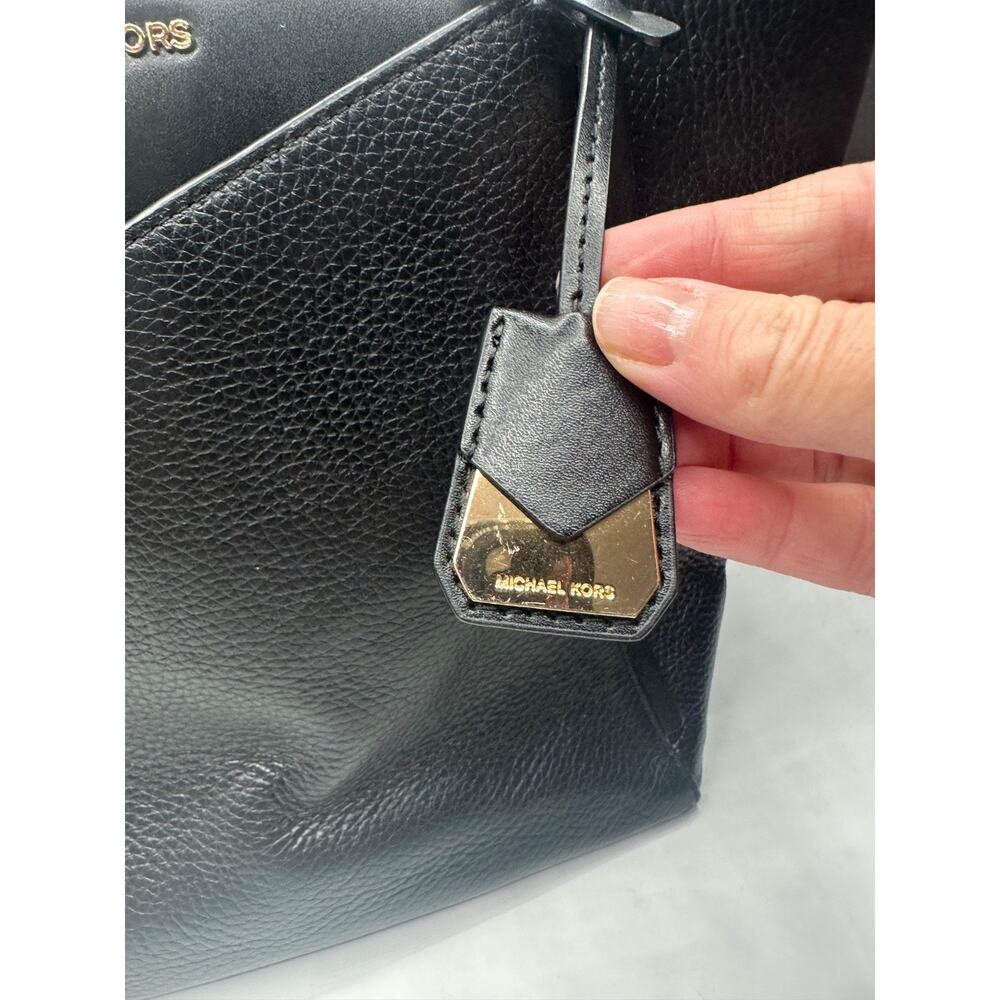 Michael Kors Black Whitney Large Leather Tote Bag Zip Closure Interior Pockets - Picture 3 of 8